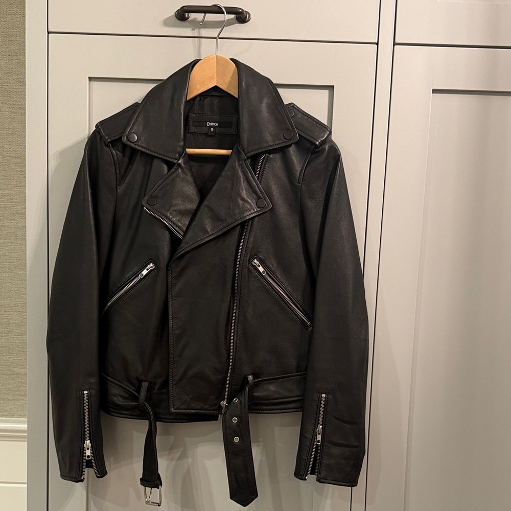 Quince Women's Black Leather Moto Jacket